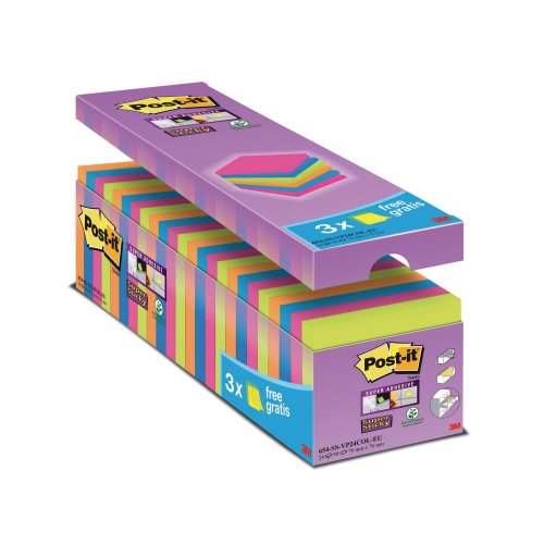Muistilappu Post-it® super sticky 76 x 76mm värilajitelma 24kpl, hinta 35,64€