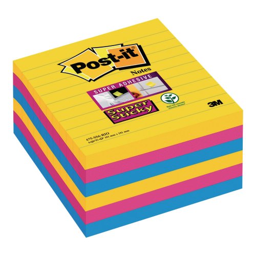 Muistilappu Post-it® super sticky carnival 101 x 101mm viivat 6kpl, hinta 18,45€