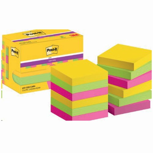 Muistilappu Post-it® super sticky carnival 47,6 x 47,6mm 12kpl, hinta 13,54€