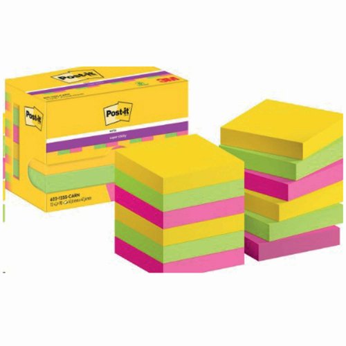 Muistilappu Post-it® super sticky carnival 47,6 x 47,6mm 12kpl, hinta 13,27€