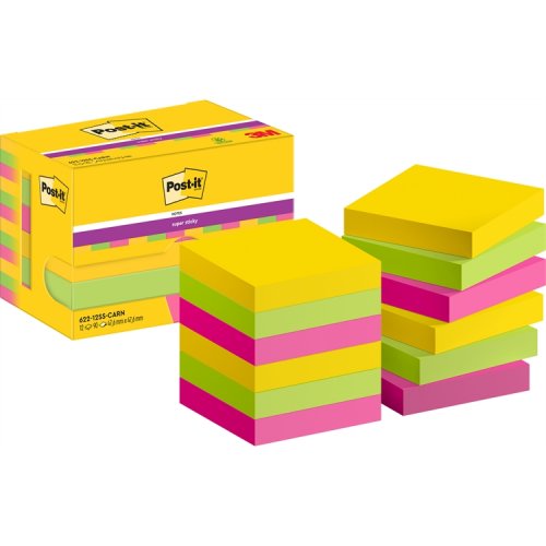 Muistilappu Post-it Super Sticky Carnival 47x47mm 12 kpl, hinta 15,92€