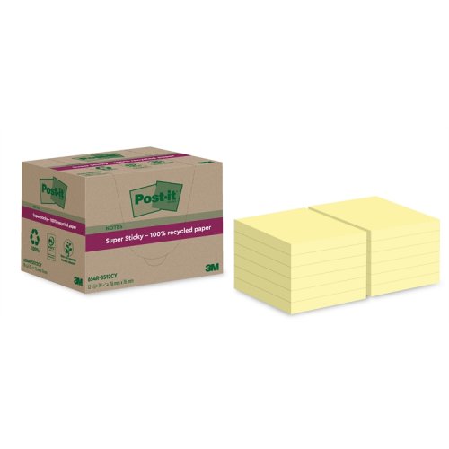 Muistilappu Post-it Super Sticky Eco 76x76mm keltain 12 kpl, hinta 18,70€