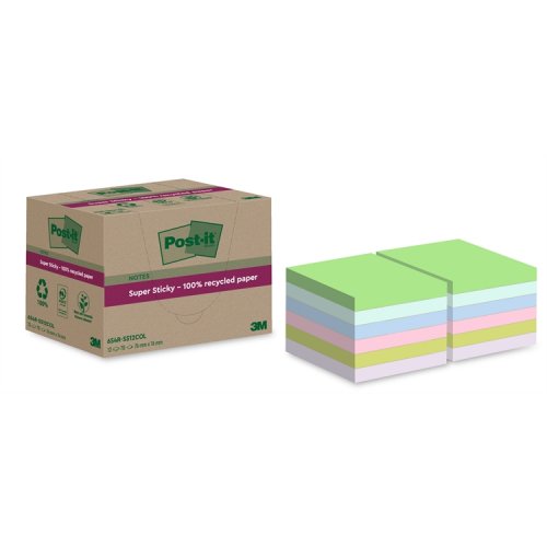Muistilappu Post-it Super Sticky Eco 76x76mm värilaj 12 kpl, hinta 22,32€
