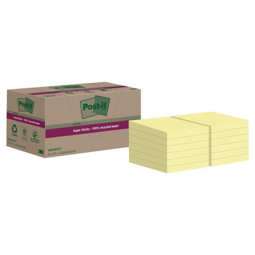 Muistilappu Post-it® super sticky eko 47,6 x 47,6 mm keltainen 12kpl, hinta 9,71€