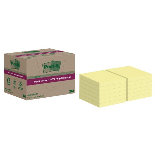 Muistilappu Post-it® super sticky eko 76 x 76 mm keltainen 12kpl, hinta 18,74€