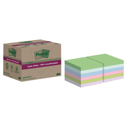 Muistilappu Post-it® super sticky eko 76 x 76 mm värilajitelma 12kpl, hinta 20,71€