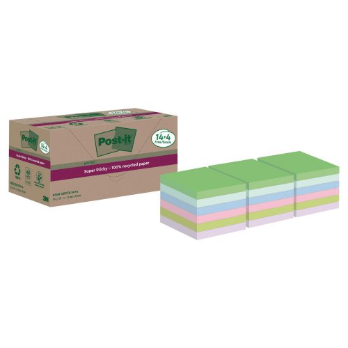 Muistilappu Post-it® super sticky eko 76 x 76 mm värilajitelma 18kpl, hinta 25,24€