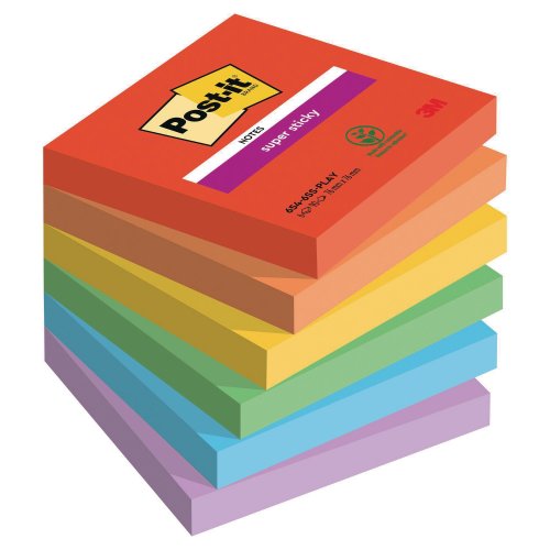 Muistilappu Post-it® super sticky playful 76 x 76 mm, 1 kpl = 6 nidettä, hinta 11,94€