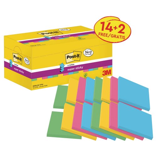 Muistilappu Post-it® super sticky z-notes 76 x 76mm lajitelma 16kpl, hinta 31,03€