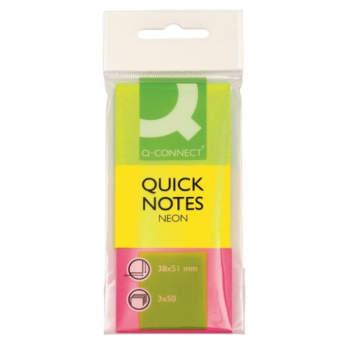 Muistilappu Q-CONNECT 38x51mm neonvärilajitelma FSC 3 väriä, hinta 0,57€