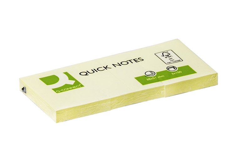 Muistilappu Q-CONNECT Quick Notes 38 x 51 mm keltainen /3, hinta 0,40€