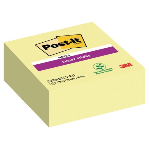 Muistilappukuutio Post-it super sticky 76 x 76mm, kanariankeltainen, hinta 7,24€