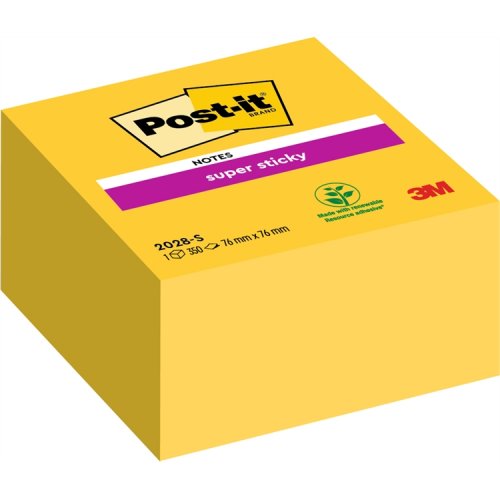 Muistilappukuutio Post-it Super Sticky 76x76mm keltainen, hinta 8€