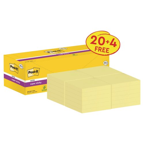 Muistilaput Post-it® super sticky 654-sscy säästöpakkaus 76 x 76mm kanariankeltainen 24kpl, hinta 29,99€