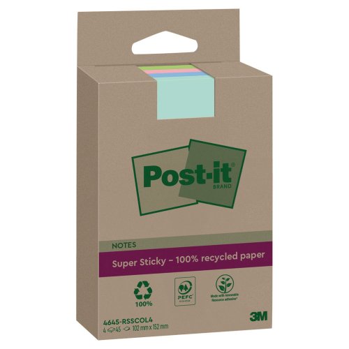 Muistilaput Post-it® super sticky xxl isot 102x152mm, värilajit 4kpl, hinta 9,75€
