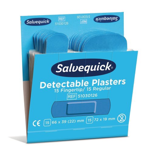 Muovilaastari Salvequick 51030126 perus/sormenpää sininen täyttöpakkaus laastariautomaattiin