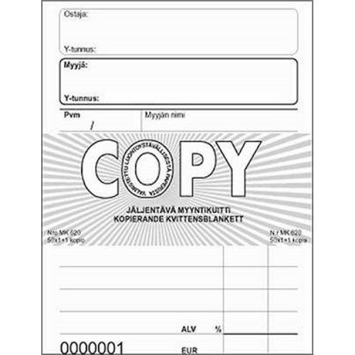 Myyntikuitti Plastipap 620 A6/50+50, hinta 3,65€