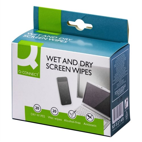 Näytönpuhdistusliina Q-CONNECT märkä+kuiva /20+20, hinta 3,25€