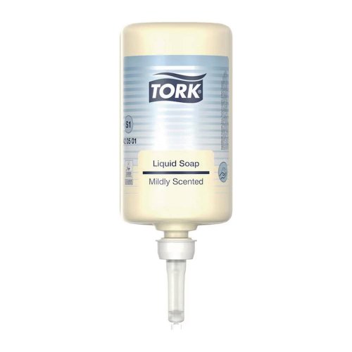 388351 Nestesaippua Tork 420501 Premium mieto S1 1L on S1-annostelijaan yhteenspiva käsien pesuun sopiva puhdistava ja hoitava hajustettu pesuaine. Nestesaippualla on on EU-ympäristömerkki.