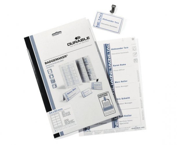 Nimikortti Durable Badgemaker 40 x 75 mm tulostettava /240, hinta 22,39€