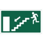 Opastekyltti poistumistie portaat alas vasen