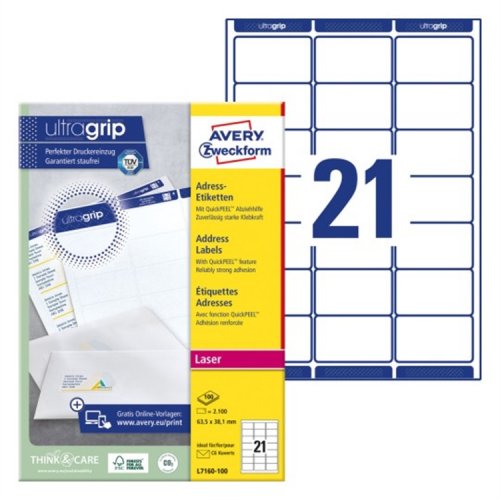 Osoitetarra laser Avery L7160-100 63,5 x 38,1 mm /2100, hinta 58,95€