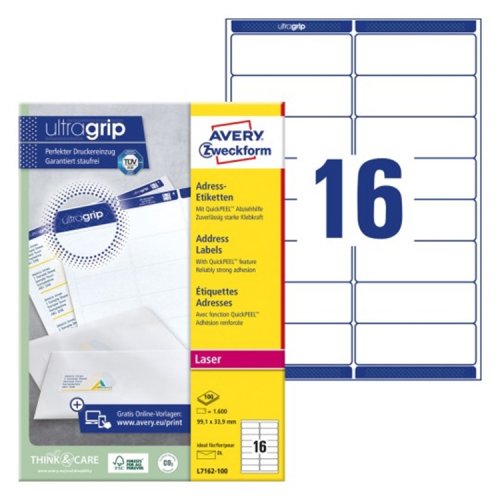 Osoitetarra laser Avery L7162-100 99,1 x 33,9 mm /1600, hinta 58,95€