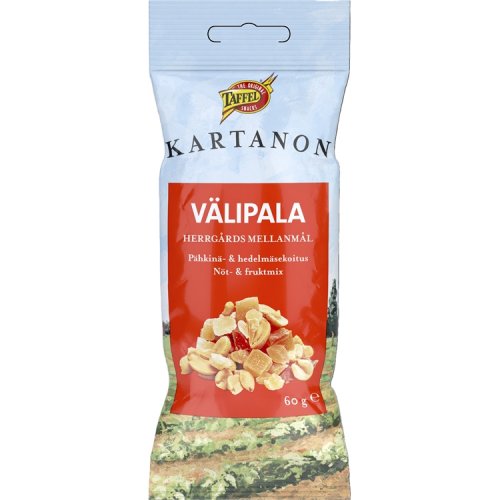 Pähkinä ja hedelmäsekoitus Taffel Kartanon välipala 60 g, hinta 2,17€
