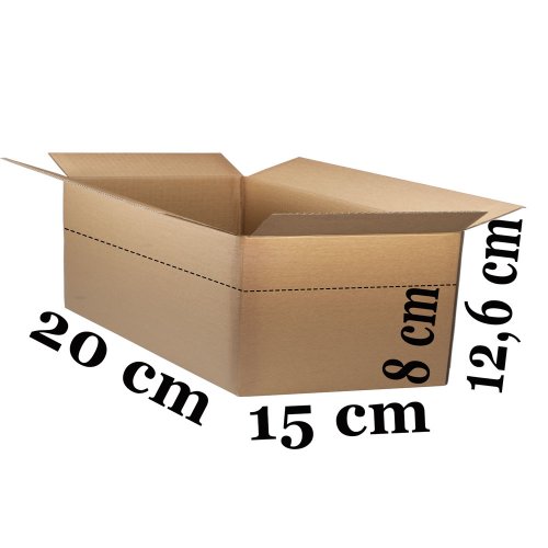 Pahvilaatikko ruskea mitat 20 cm x 15 cm x 12,6/8 cm sopii kahteen eri korkeuteen 12,6 cm ja 8cm 