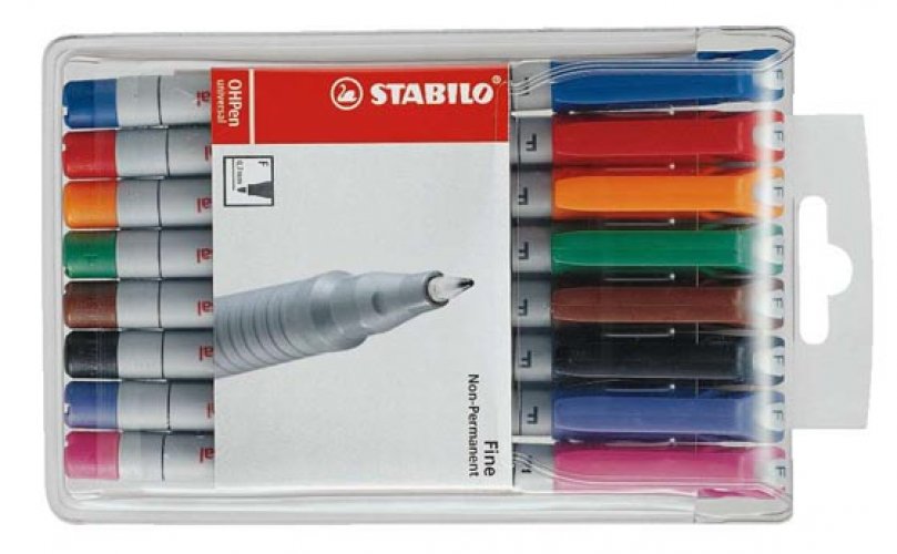Piirtoheitinkynä Stabilo OHPen fine vesiliukoinen värilaj/8, hinta 5,32€