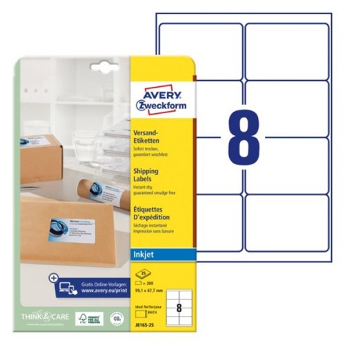 Postitustarra Avery J8165-25 99,1 x 67,7 mm /200, hinta 21,22€