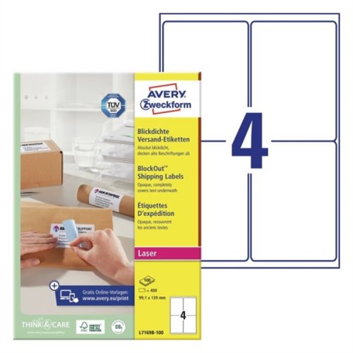 Postitustarra laser Avery L7169B-100 99,1 x 139 mm /400, hinta 61,92€