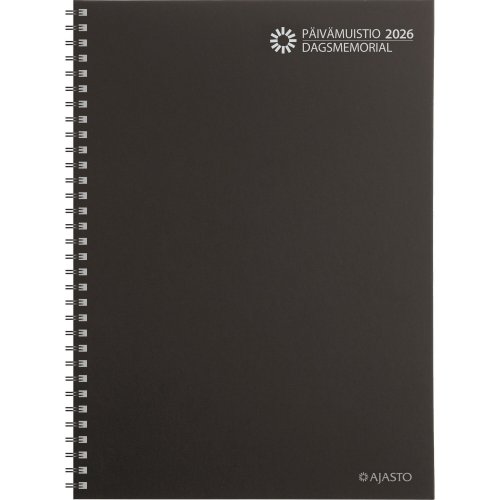 Pöytäkalenteri 2026 Ajasto päivämuistio kierresidottu musta 210 x 297mm, hinta 14,87€