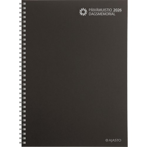 Pöytäkalenteri 2026 Ajasto päivämuistio kierresidottu musta 210 x 297mm, hinta 14,87€
