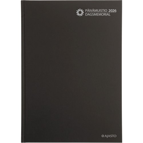 Pöytäkalenteri 2026 Ajasto päivämuistio sidottu musta 210 x 297mm, hinta 14,87€
