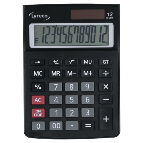3343391 Pöytälaskin Lyreco Office on helppokäyttöinen ja yksinkertainen pöytälaskin toimistokäyttöön. Pöytälaskimessa on suuri ja selkeä 10 numeroinen näyttö. Laskimessa on valokenno jossa paristovarmennus. Vuoden takuu.