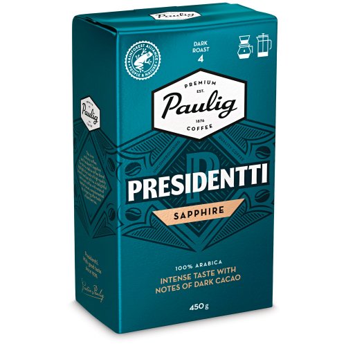 Presidentti Kahvi Paulig sapphire suodatinjauhatus tumma paahto 450g, hinta 14,69€