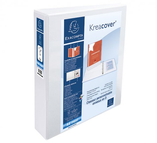 Projektikansio Exacompta PP A4/64 mm 2-renkainen valkoinen, hinta 3,78€