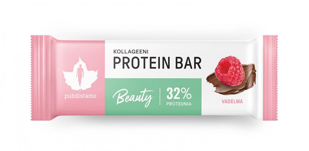 Proteiinipatukka Puhdistamo Kollageeni Beauty vadelma 30 g, hinta 1,81€