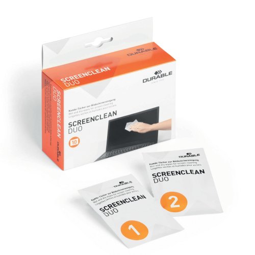 Puhdistuspyyhe Durable näytölle kuiva/kostea, 1 kpl= 2x10 pyyhettä, hinta 5,08€