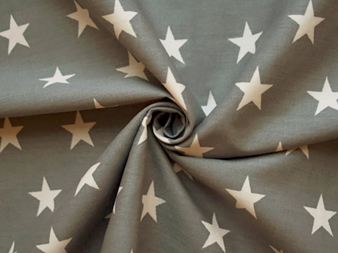 Puuvillakangas 150cm x 5m pikkutähdet harmaa, hinta 45,59€