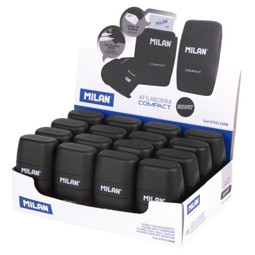 Pyyhekumi + teroitin MILAN COMPACT Shadow musta /16, hinta 44€