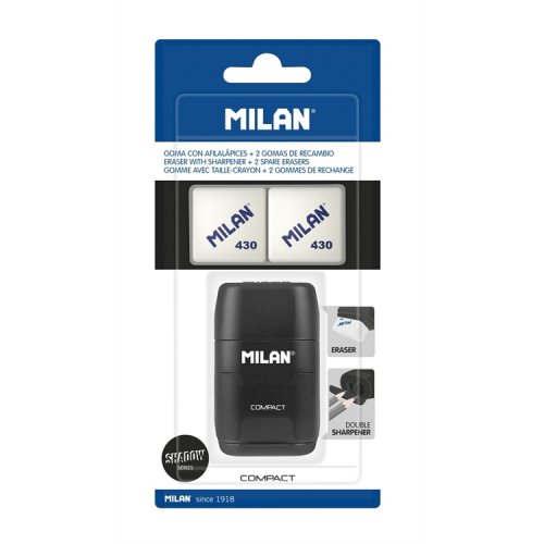 Pyyhekumi + teroitin MILAN COMPACT Shadow musta +2 varakumia, hinta 3,46€