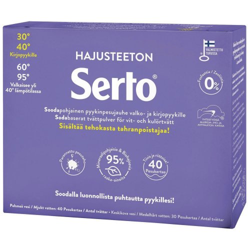Pyykinpesujauhetiiviste Serto hajusteeton soodapohjainen 1350g, hinta 14,81€
