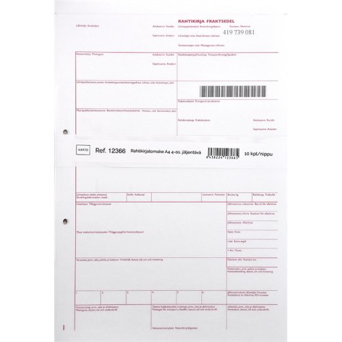 Rahtikirjalomake 4-os. juokseva nro /10, hinta 5,12€