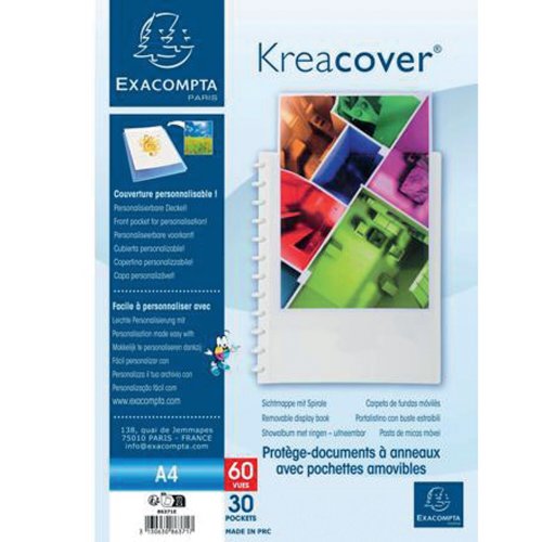 Repäisytaskukansio Exacompta kreacover a4 pp, 30 taskua, valkoinen, hinta 8,25€