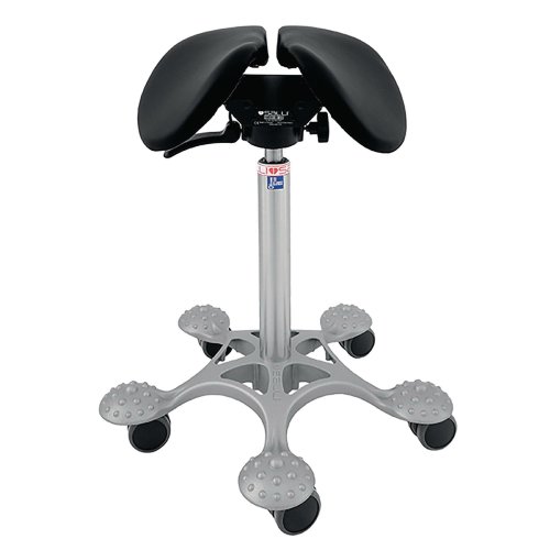 5196509 Satulatuoli Salli Swing on tyylikäs nahkainen musta kaksiosaine satulatuoli toimistokäyttöön. Ergonomisen satulatuolin käyttö parantaa ryhtiä. Liikkuva istuin mukailee kehon liikkeitä ja parantaa ergonomiaa.