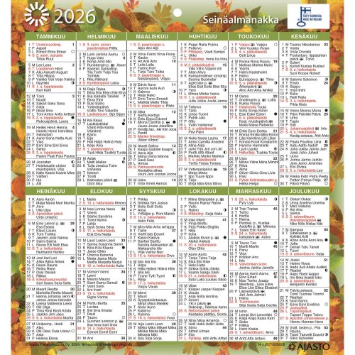 Seinäalmanakka 2022 Ajasto seinäkalenteri 197 x 210 mm sininen suomenkielinen lumihiutale kuvioitu halpa seinäalmanakka