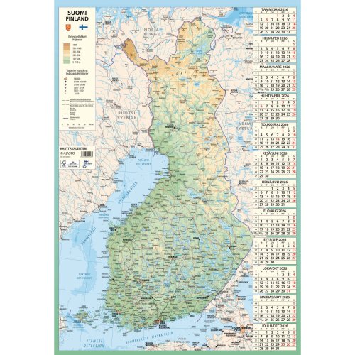 Seinäkalenteri 2026 Ajasto karttakalenteri 590 x 850mm, hinta 8,49€