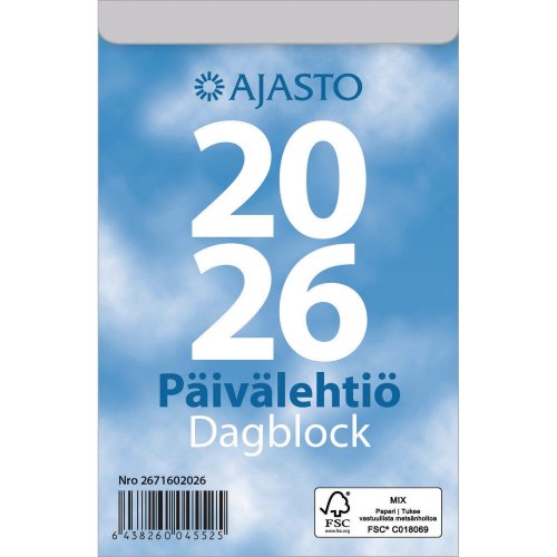 Seinäkalenteri 2026 Ajasto päivälehtiö 83 x 128mm, hinta 20,68€